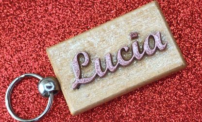 Portachiavi Rettangolare Artigianale con Scritta in Rilievo Glitterata